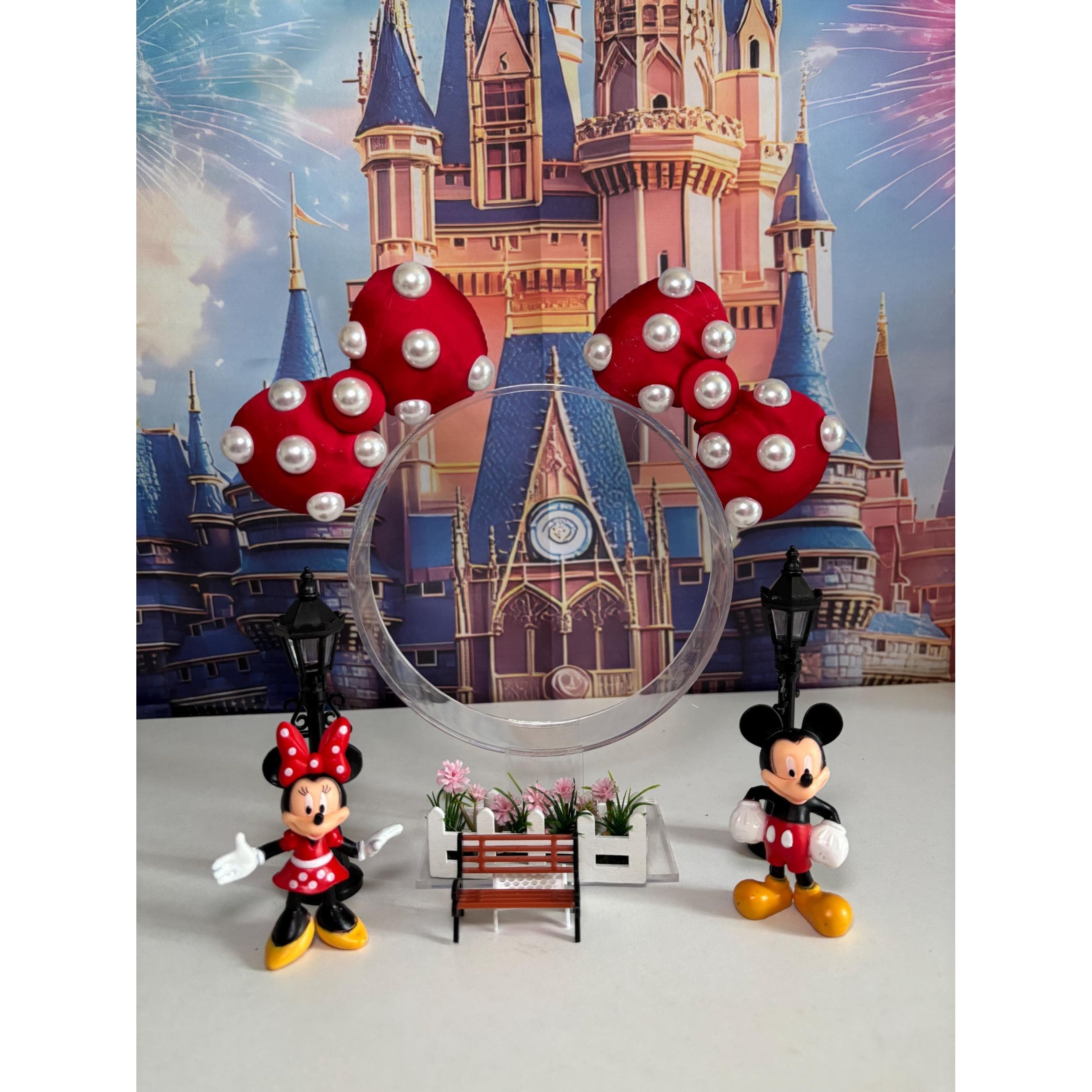 Mouse Red Pearl Polka Dot Bow Hair Clips . 2pc
